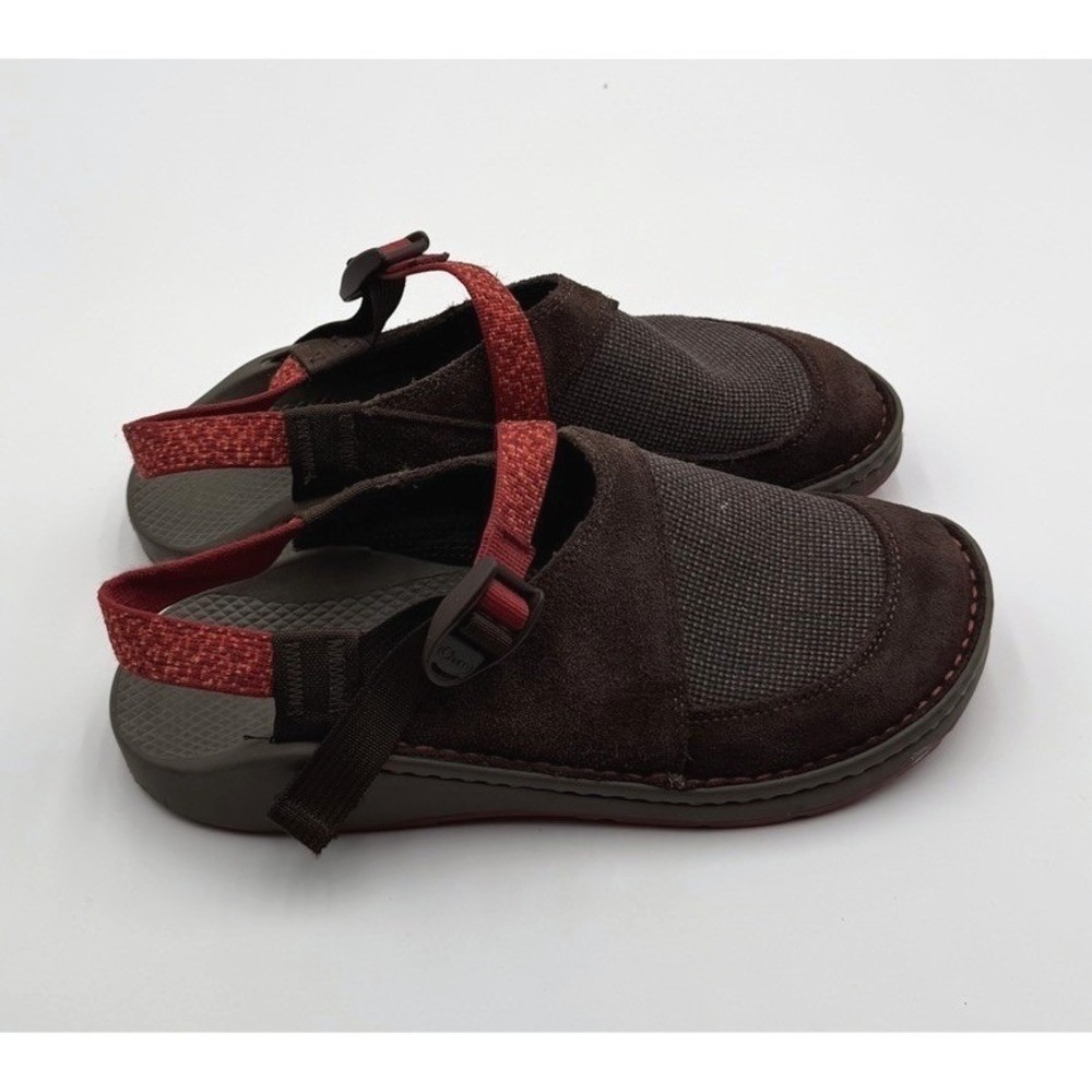 Chaco ToeCoop Suede Mesh Clog Sandals Brown Red Strap Women's Size 11